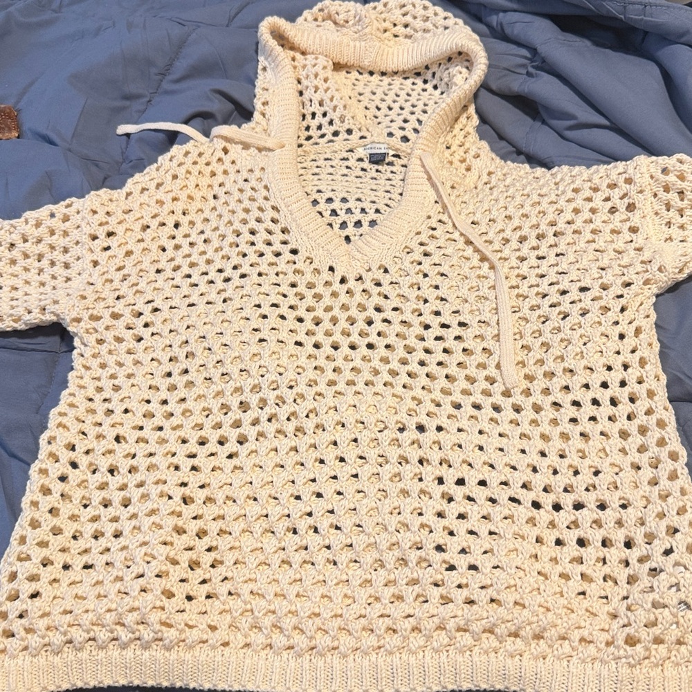 American eagle Cream Knit Hooded Sweater